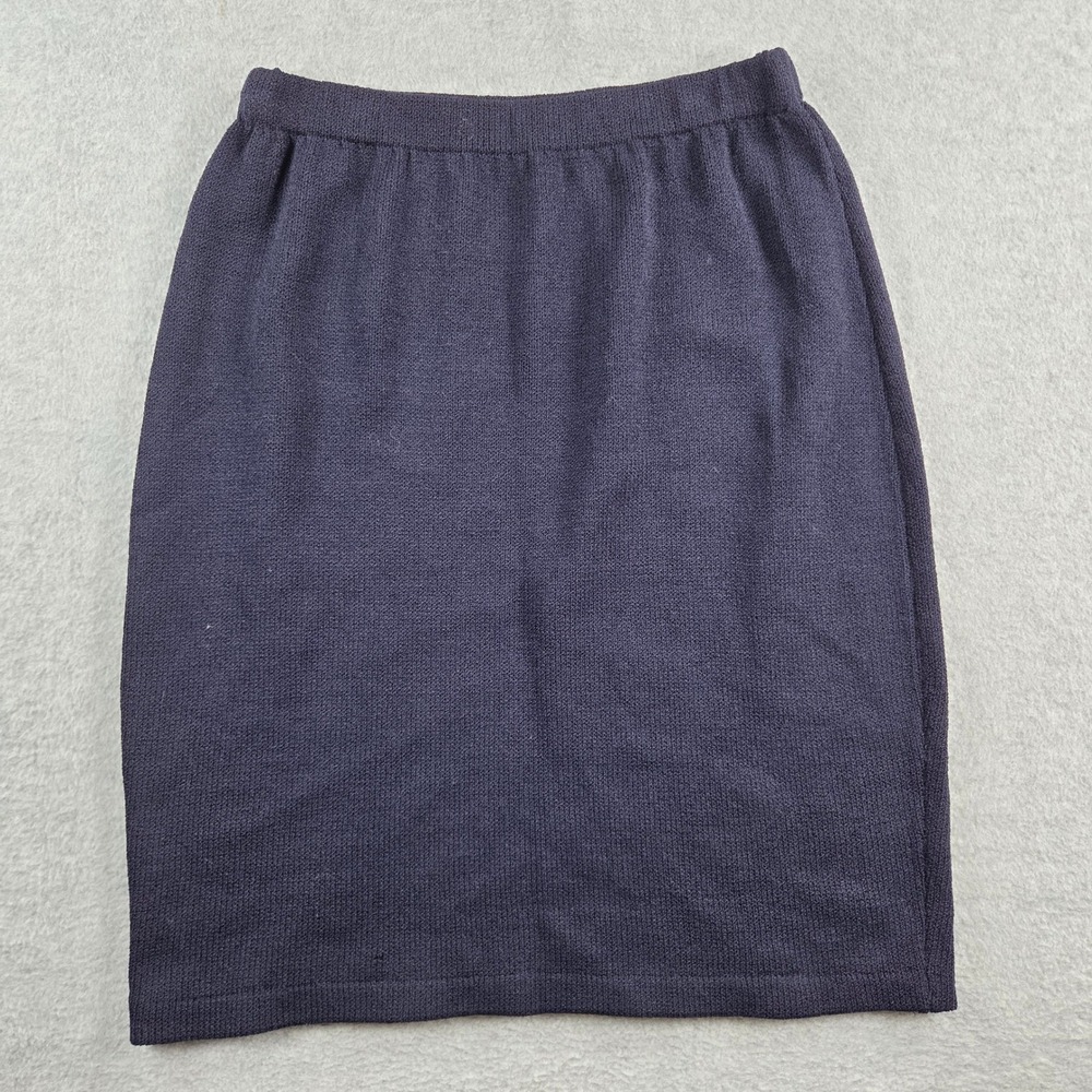 Vintage Knit Pencil Skirt Women Size 4 Navy Blue Made in USA Elastic Waist